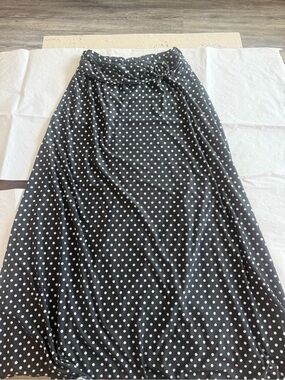 Robert Louis Black Maxi Skirt with White Polka Dots and Side Tie
